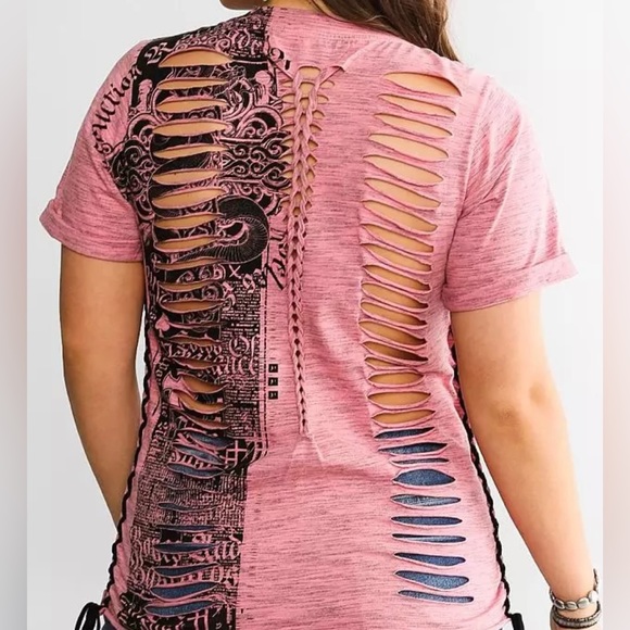 AFFLICTION Destroy LA Lace-up T-Shirt Sz. S - Picture 3 of 7